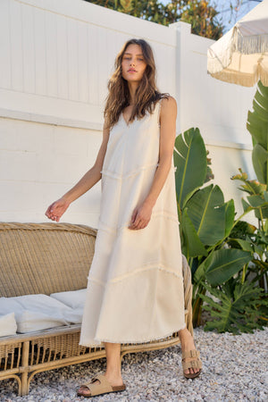 Linen Frayed Midi Dress