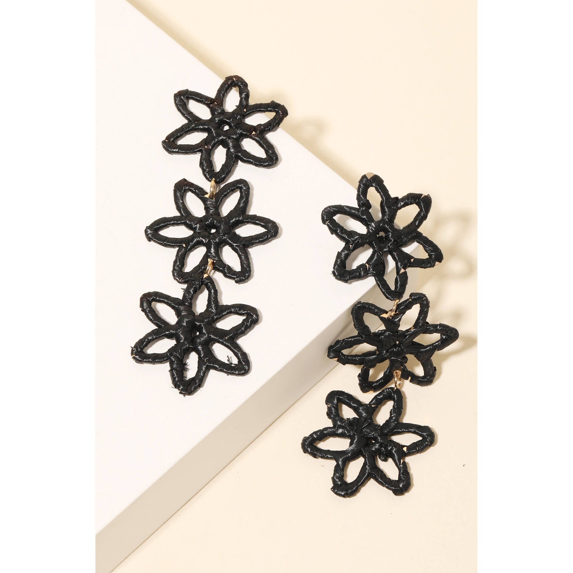 Black Raffia Flower Earrings