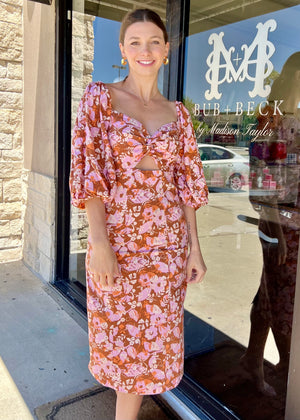 Puff Sleeve Floral Midi