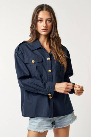 Navy and Gold Button Down Top