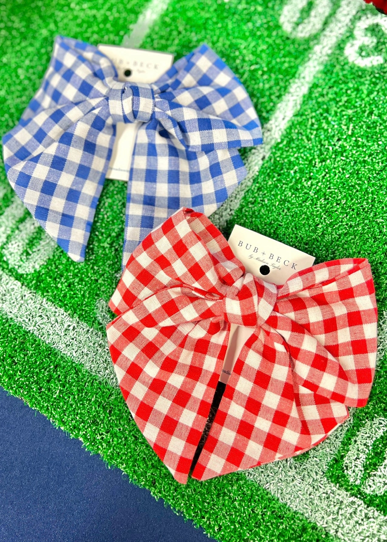 Checkered Hair Bows: blue/white