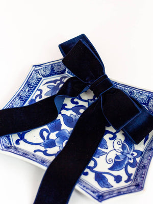 Navy Long Velvet Bow Barrette