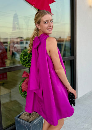 Magenta Halter Satin Dress