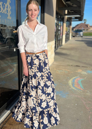 Tropics Navy Maxi Skirt