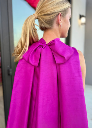 Magenta Halter Satin Dress