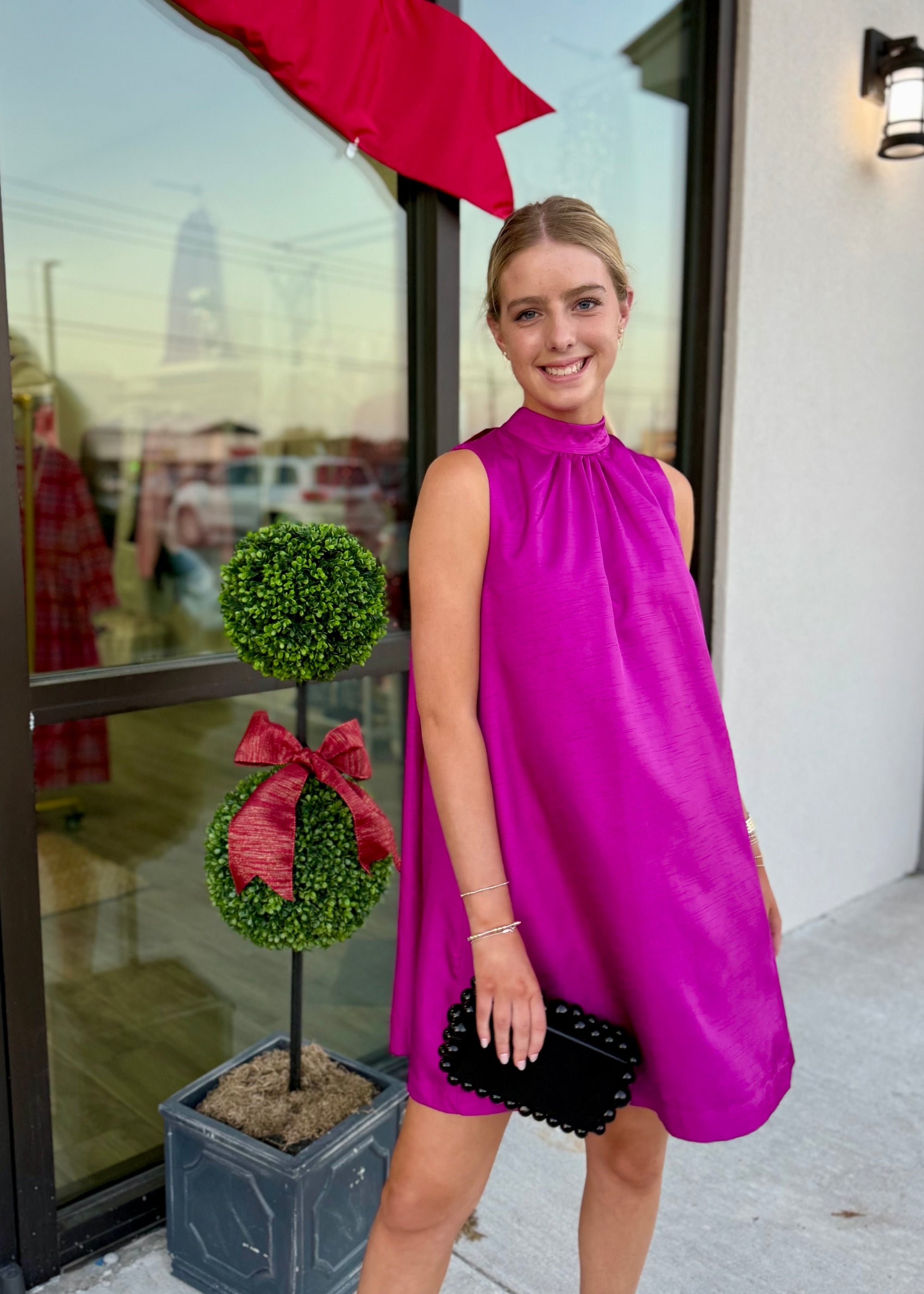 Magenta Halter Satin Dress