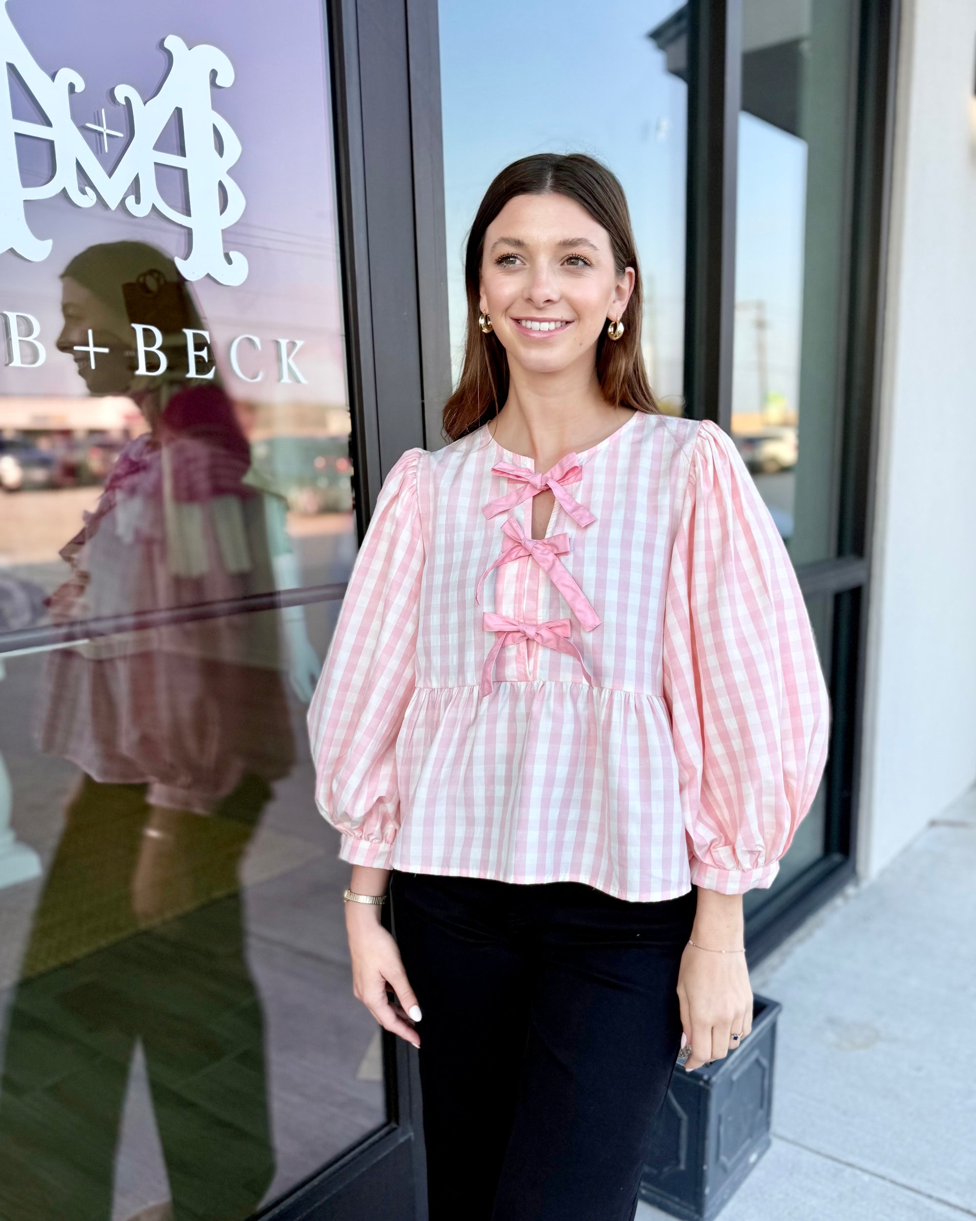 Gingham Bow Peplum Top