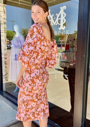 Puff Sleeve Floral Midi