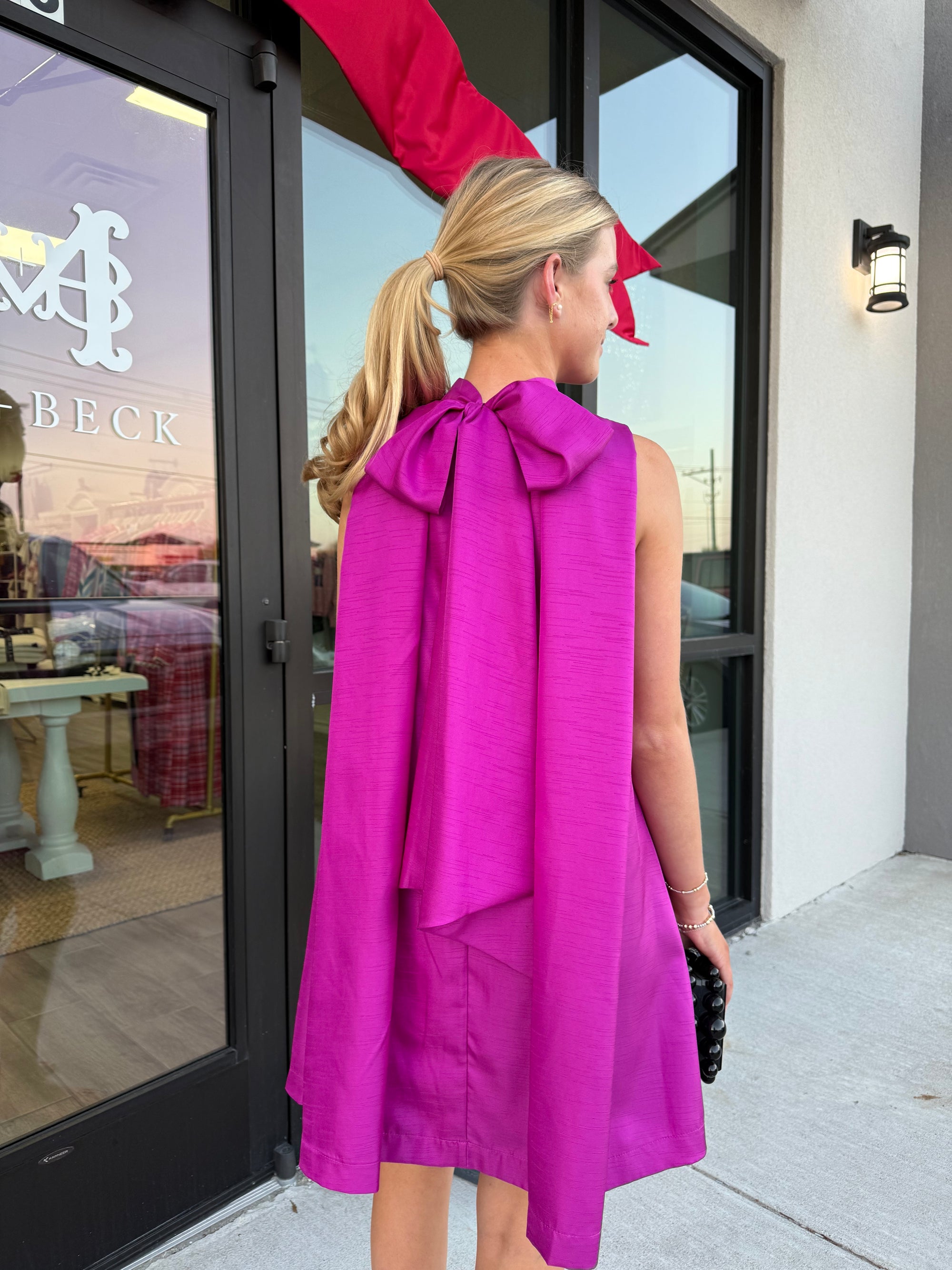 Magenta Halter Satin Dress