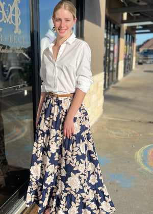 Tropics Navy Maxi Skirt