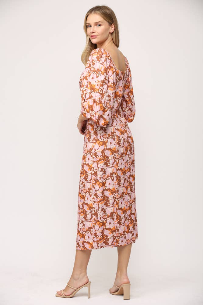 Puff Sleeve Floral Midi