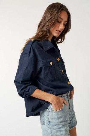 Navy and Gold Button Down Top