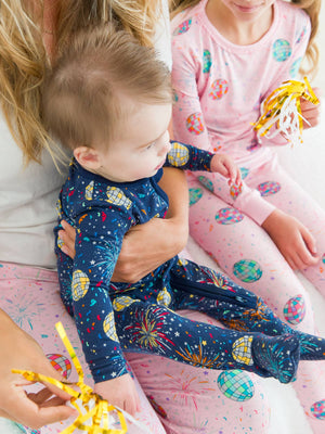 Navy New Year Footie Pajamas