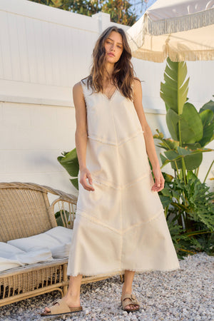 Linen Frayed Midi Dress