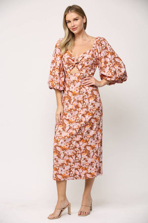 Puff Sleeve Floral Midi