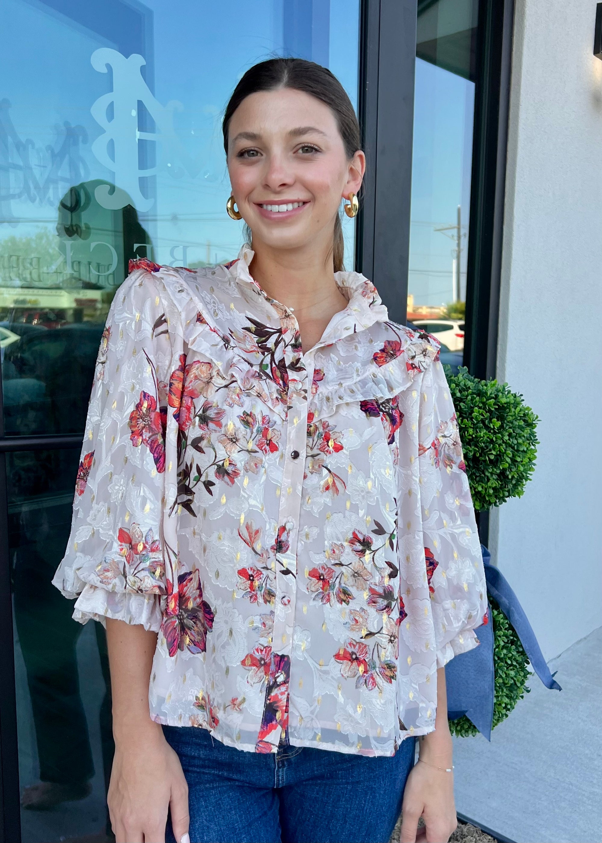 Glistening Floral Chiffon Blouse