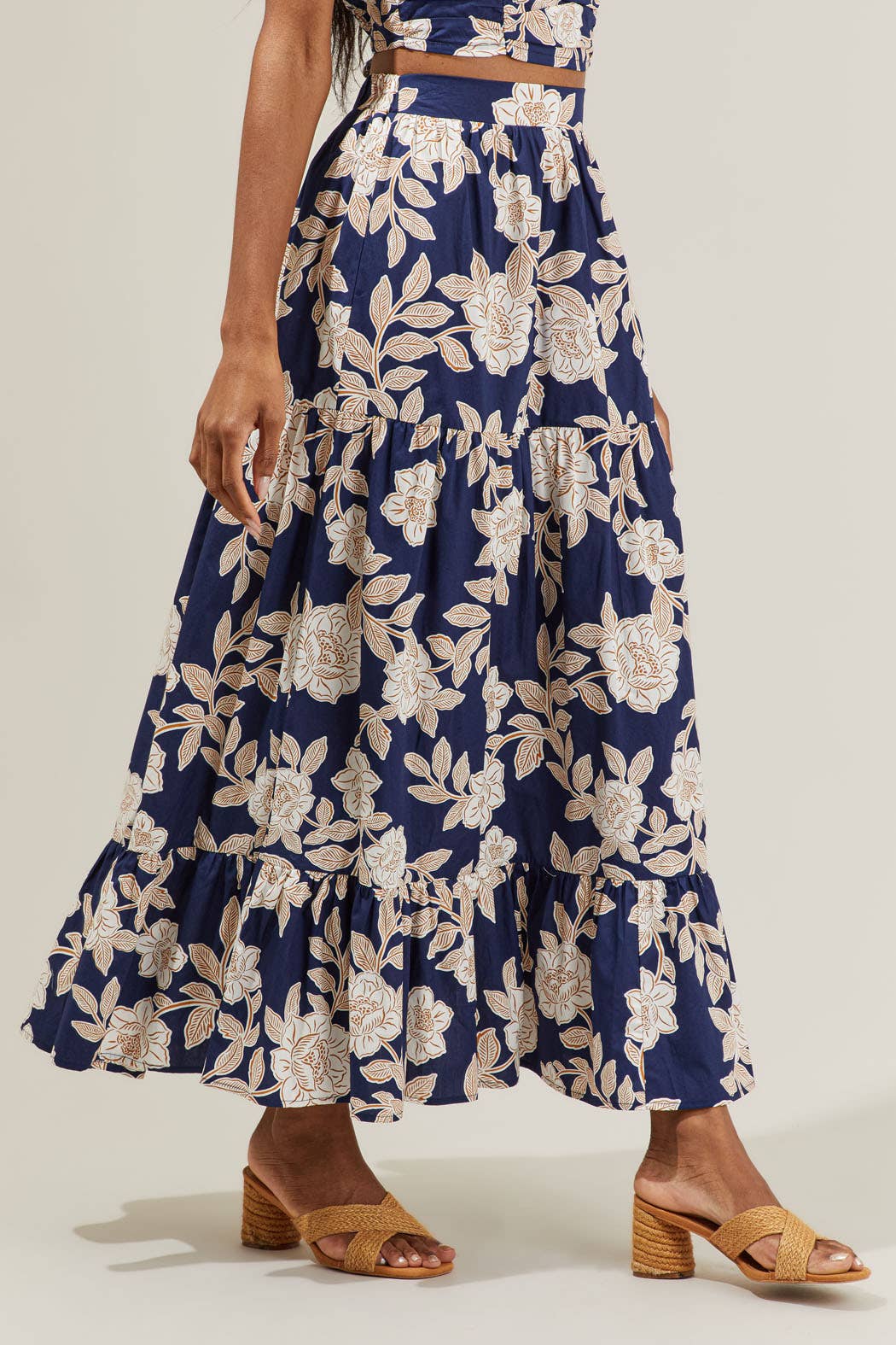 Tropics Navy Maxi Skirt