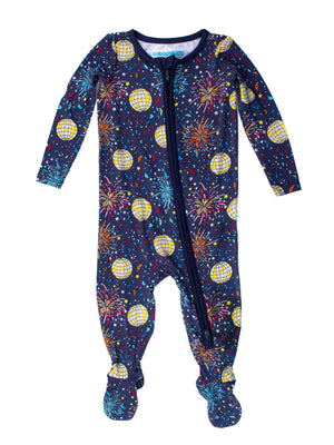 Navy New Year Footie Pajamas