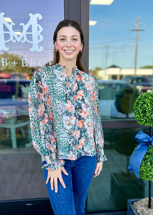 Fall Floral & Leopard Top