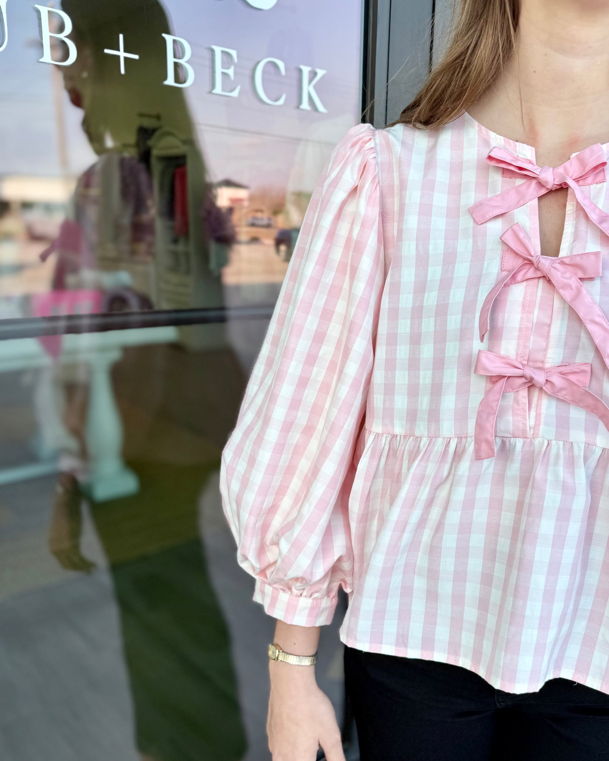 Gingham Bow Peplum Top