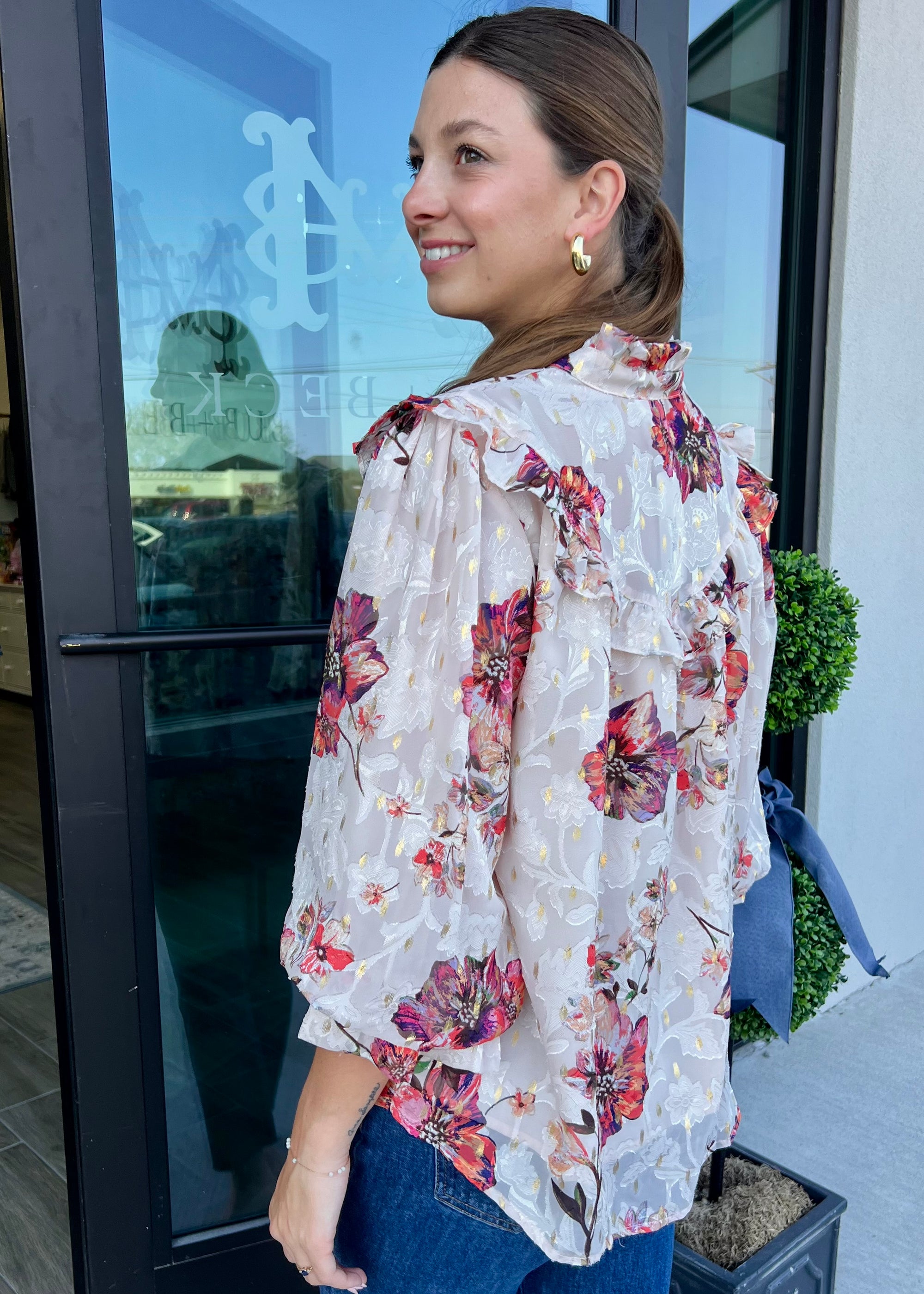 Glistening Floral Chiffon Blouse