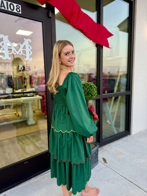 Emerald Scallop Tiered Maxi Dress