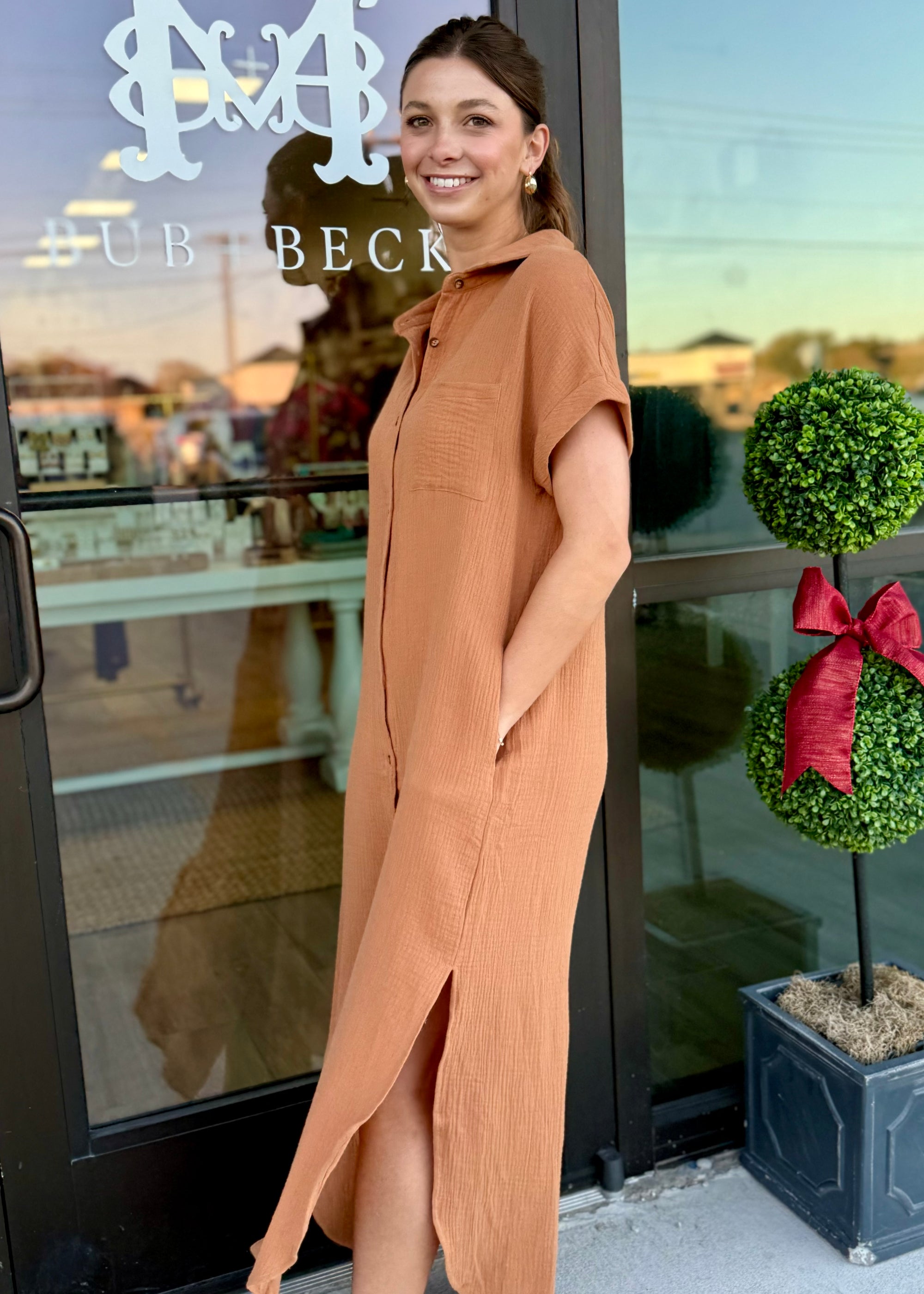 Camel Maxi Shirt Dress