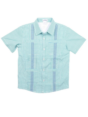 Guayabera - Navy/Jade Check