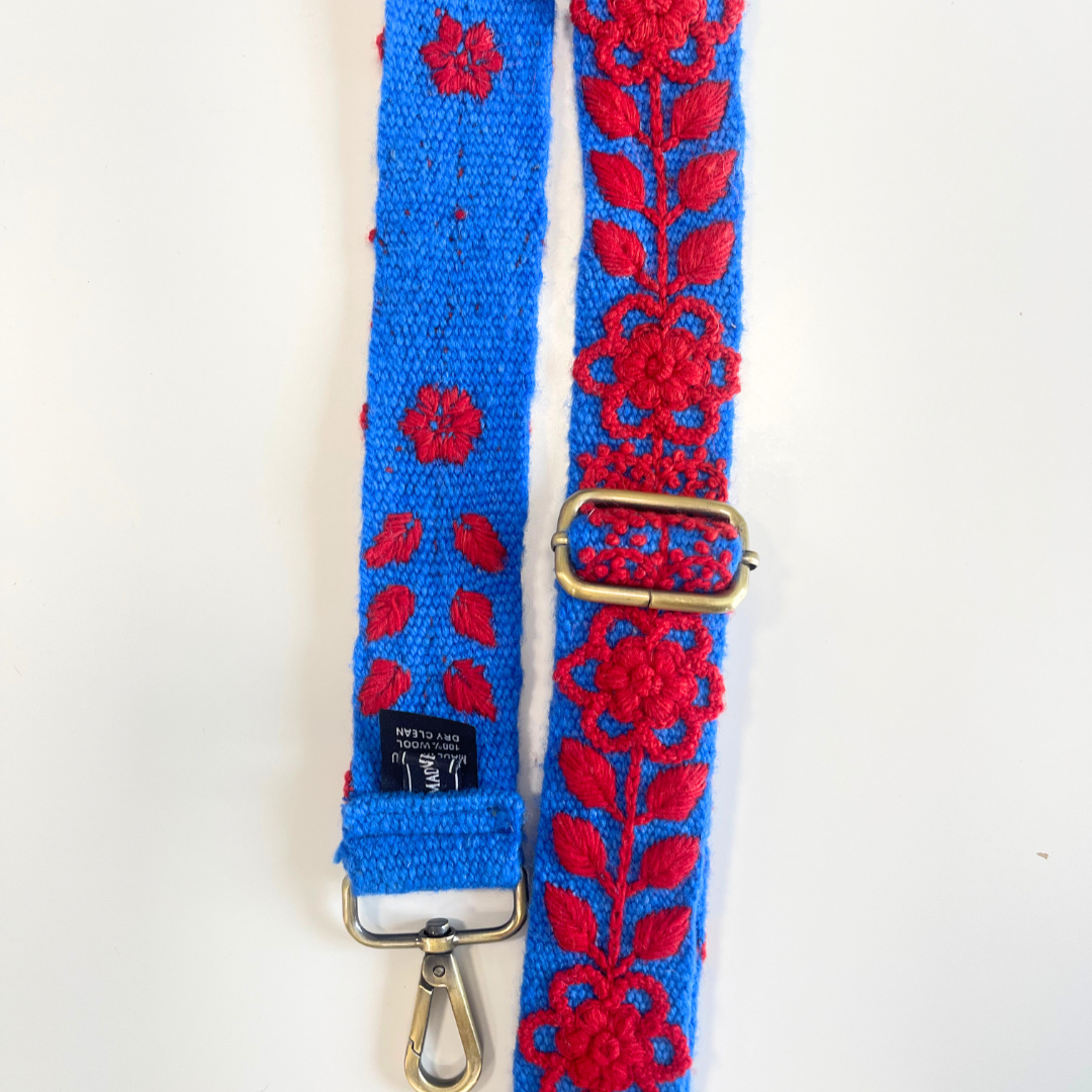 Blue and Red Embroidered Bag Strap