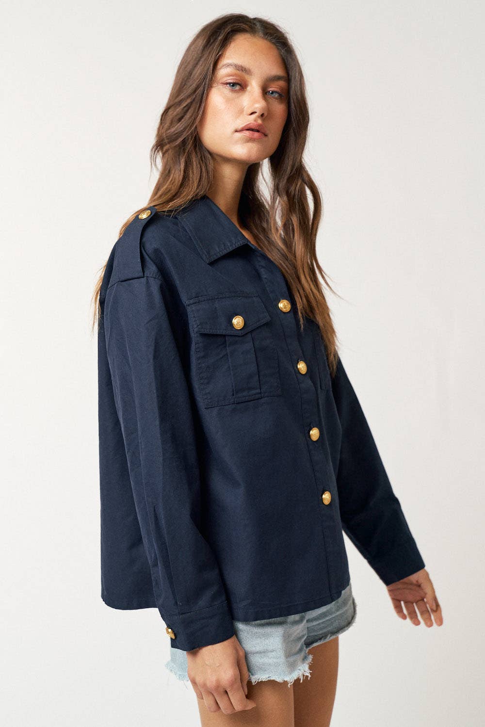 Navy and Gold Button Down Top