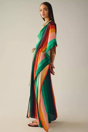 Striped Tie Waist Kaftan