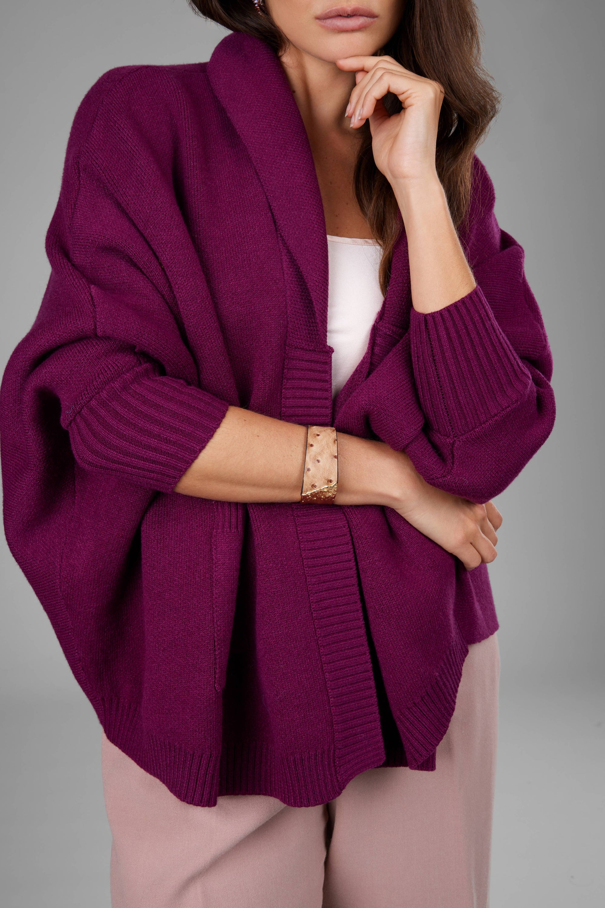 Open Front Oversized Cardigan: Purple