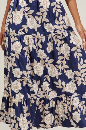 Tropics Navy Maxi Skirt