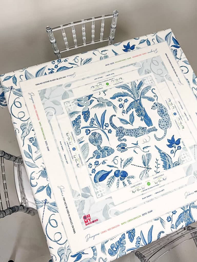 Blue Mahjong Tablecloth