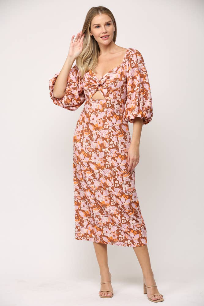 Puff Sleeve Floral Midi