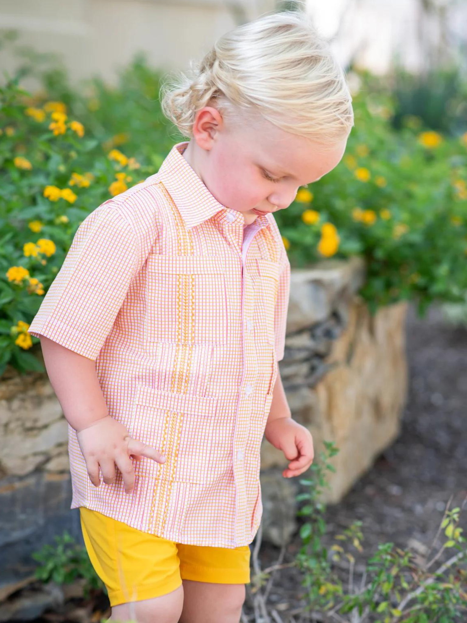 Kids Guayabera - Pink/Citrus Check