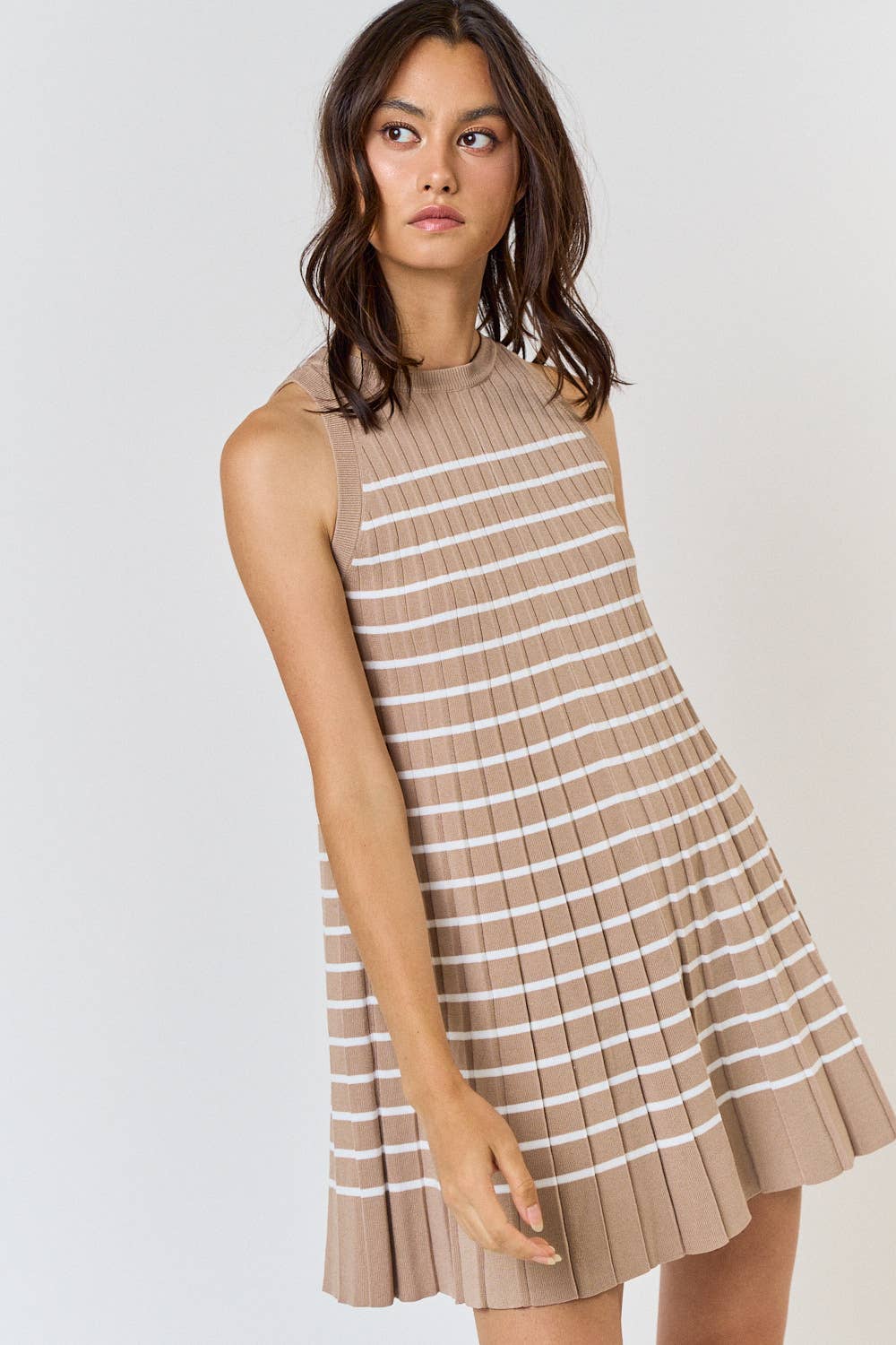 Pleated Striped Dress