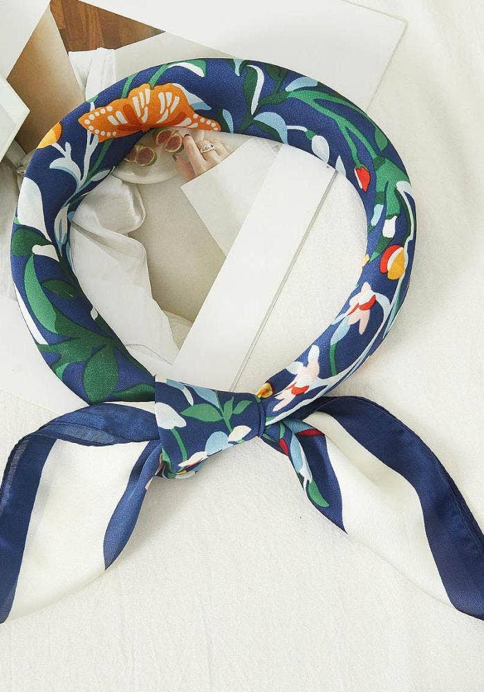 Navy Floral Scarf