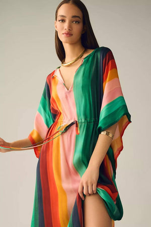 Striped Tie Waist Kaftan